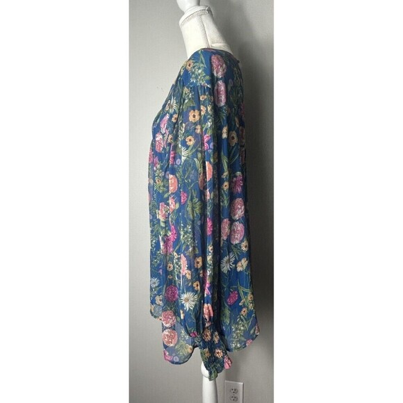 Terra & Sky Blue Smocked Chiffon Floral Blouse Plus Size 3X (24/26) - Picture 9 of 14